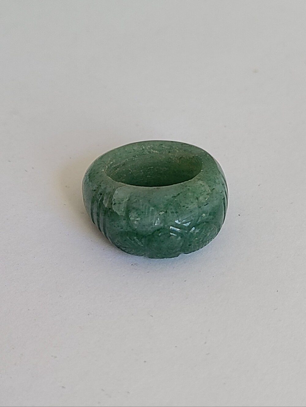 Vintage Boho Chunky Carved Jade Chinese Floral Luxury Statement Ring